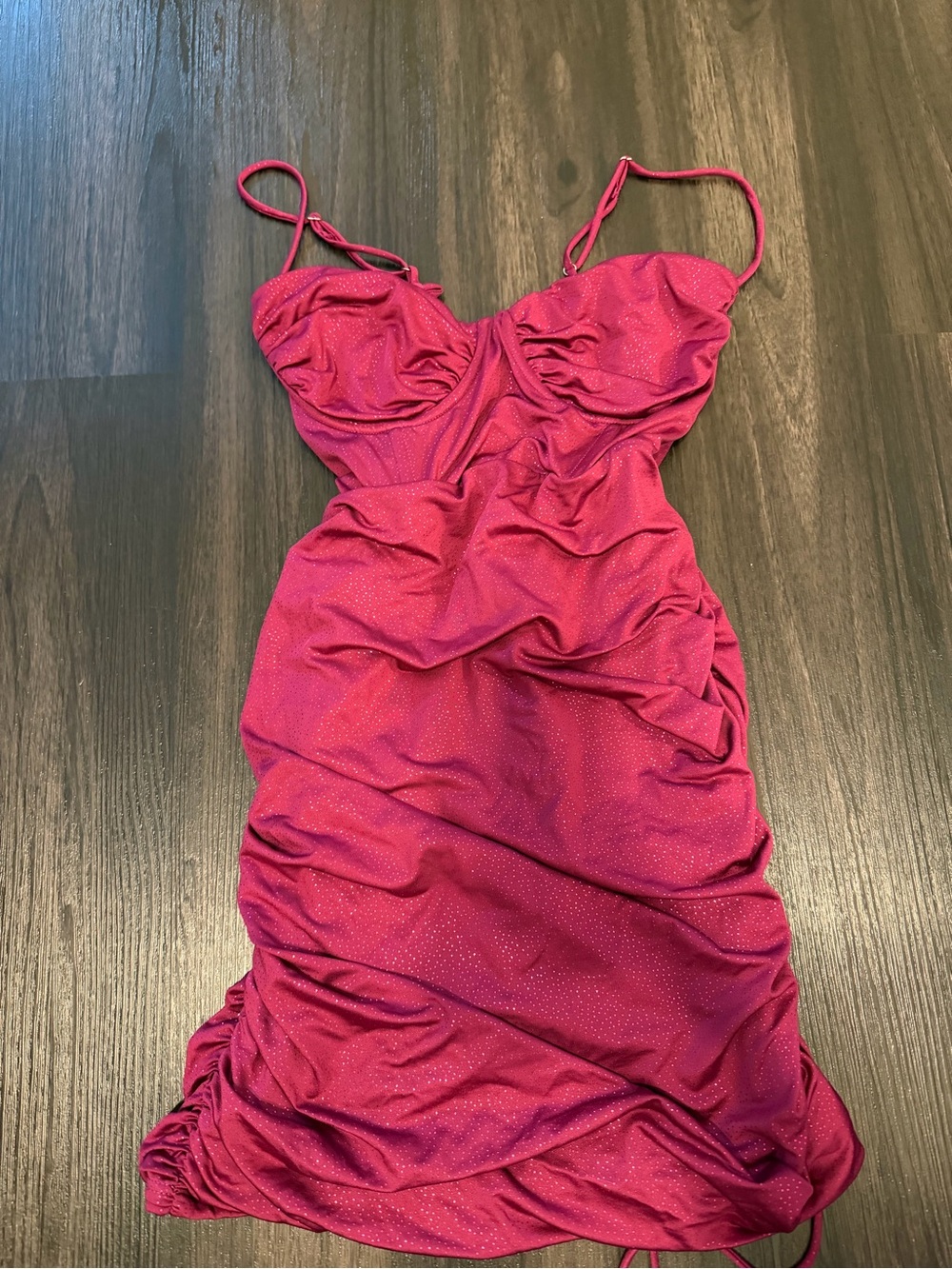 Lucy in the Sky Fuchsia Ruched Mini Dress with Sparkle